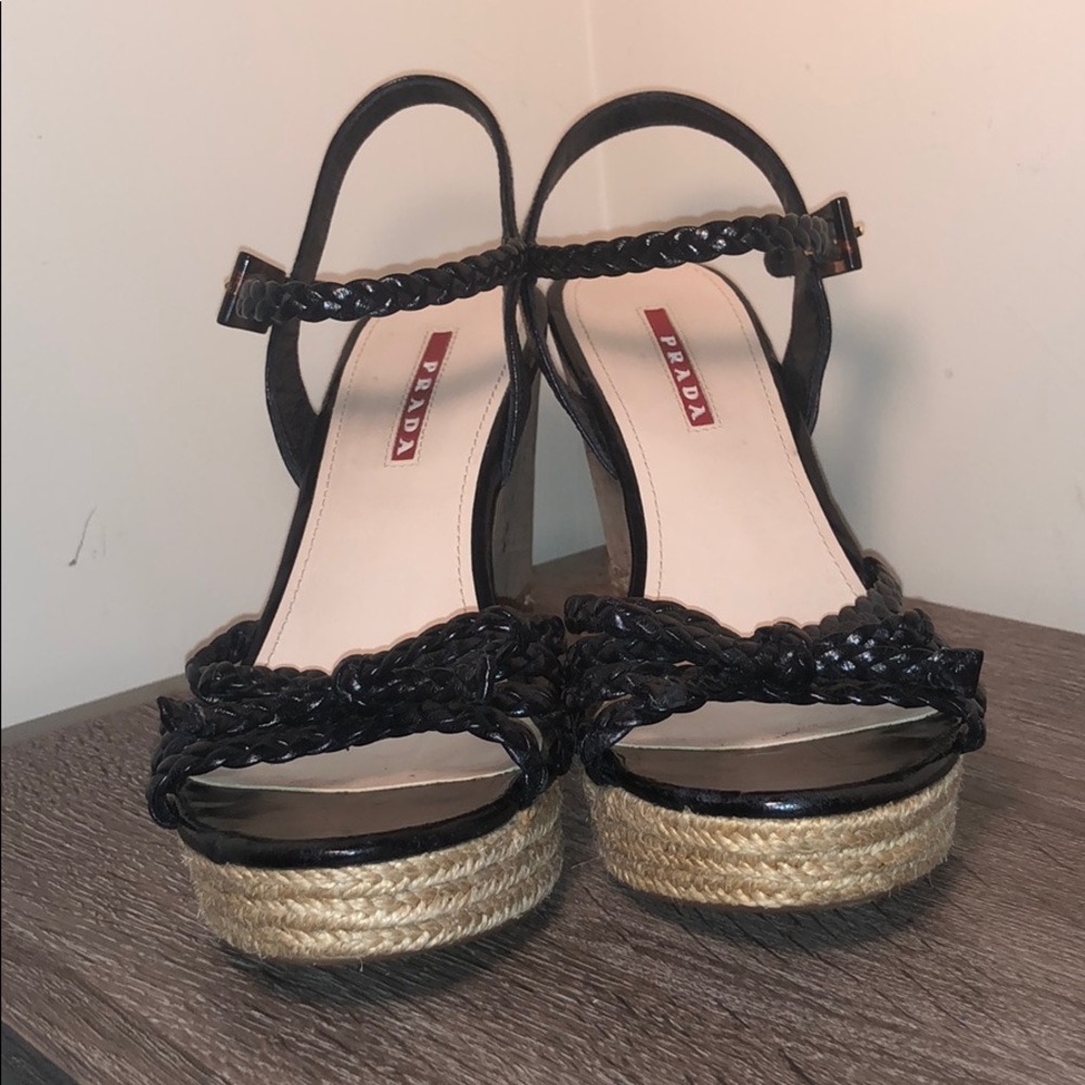 Prada Summer Cork Wedge w/ braided leather straps